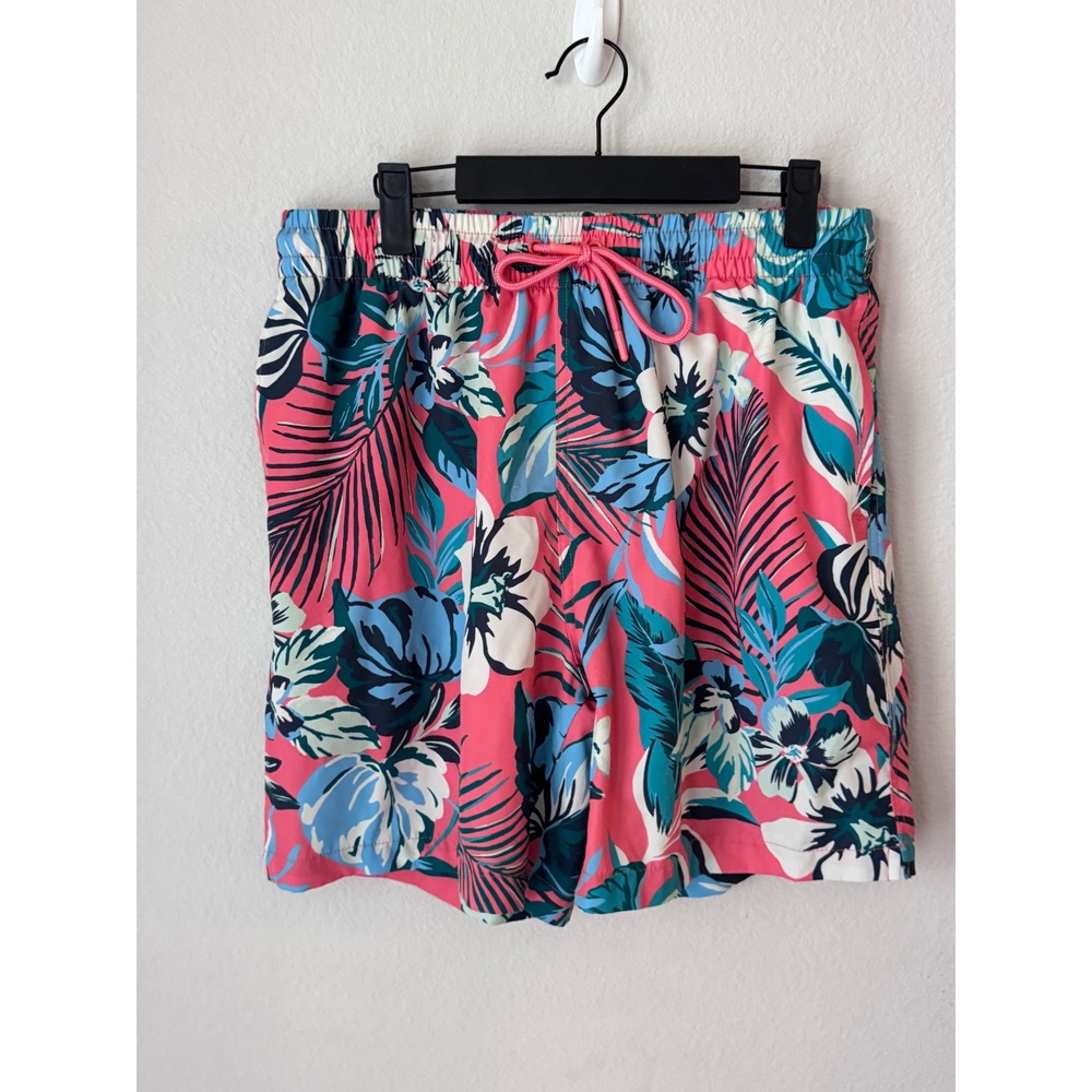 C&C California Mens Pink Tropical Floral Swim Trunks Mesh Lined Board Shorts L